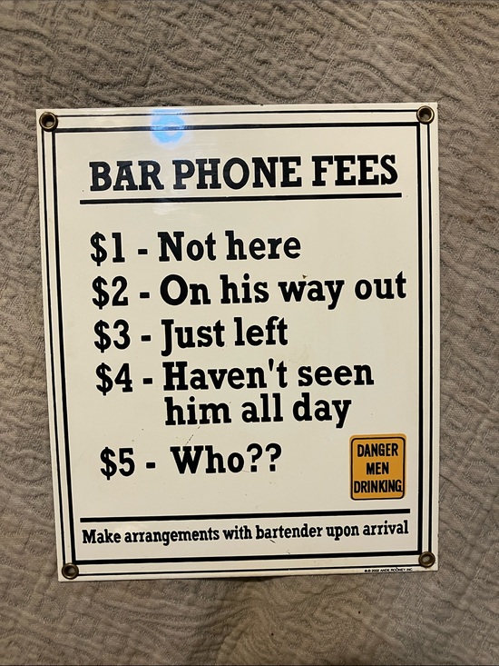 ande rooney Other - Bar Phone Fees Wall Sign - White and Black